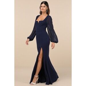 Lulus Composed Elegance Navy Balloon Sleeve Mermaid Maxi Dress Blue - Size M